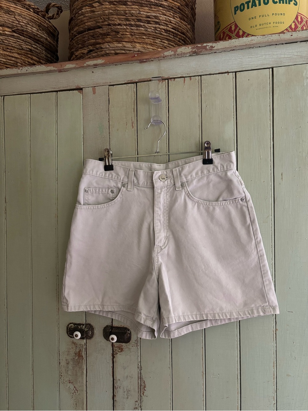 Vintage Lee Riveted Cream High-Rise Denim Shorts